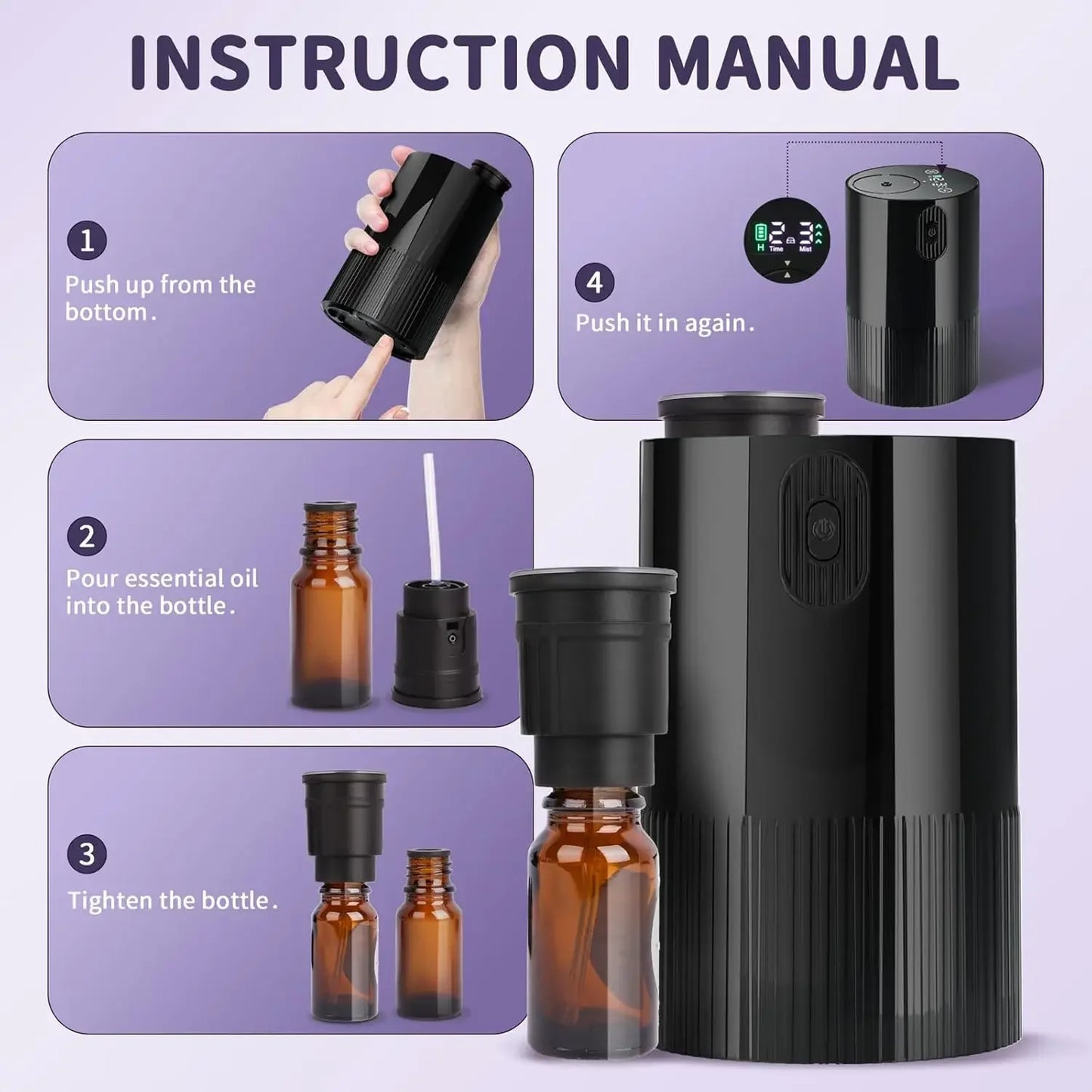Portable Cordless Essential Oil Diffuser – USB Rechargeable, Car, Office & Home Use