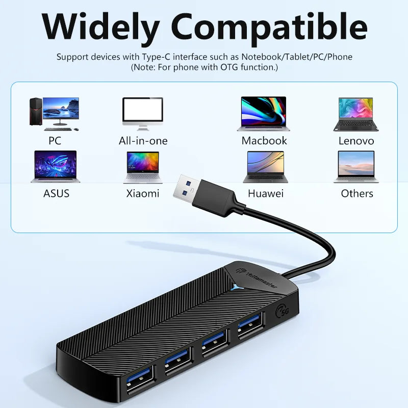 Yottamaster 4-in-1 USB 3.0 Hub | 5Gbps | Ultra-Slim OTG Adapter | USB-A & Type-C | For PC & Mac