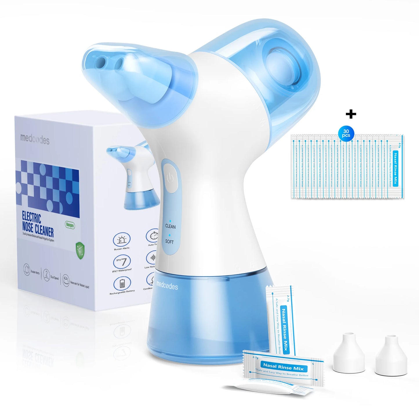 Electric Nasal Rinse Irrigator | 30 Salt Packets | Self-Cleaning | Sinus Relief