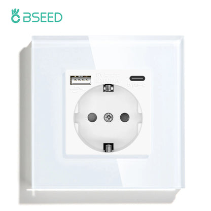 BSEED EU Wall Socket with USB-C Charging Port – Glass Panel 16A