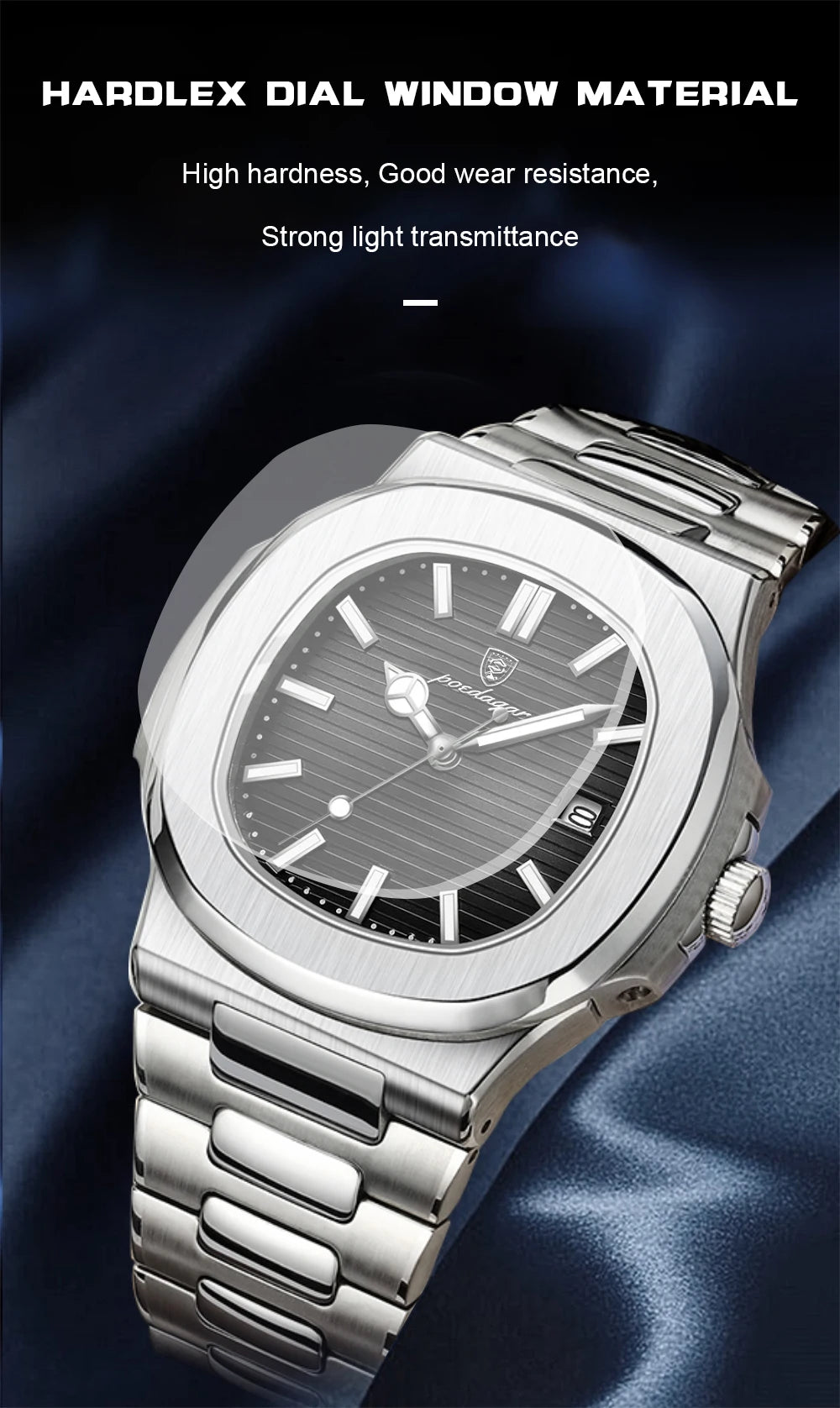 POEDAGAR Men's Luxury Sport Watch – Square Dial, Waterproof, Luminous, Date, Quartz