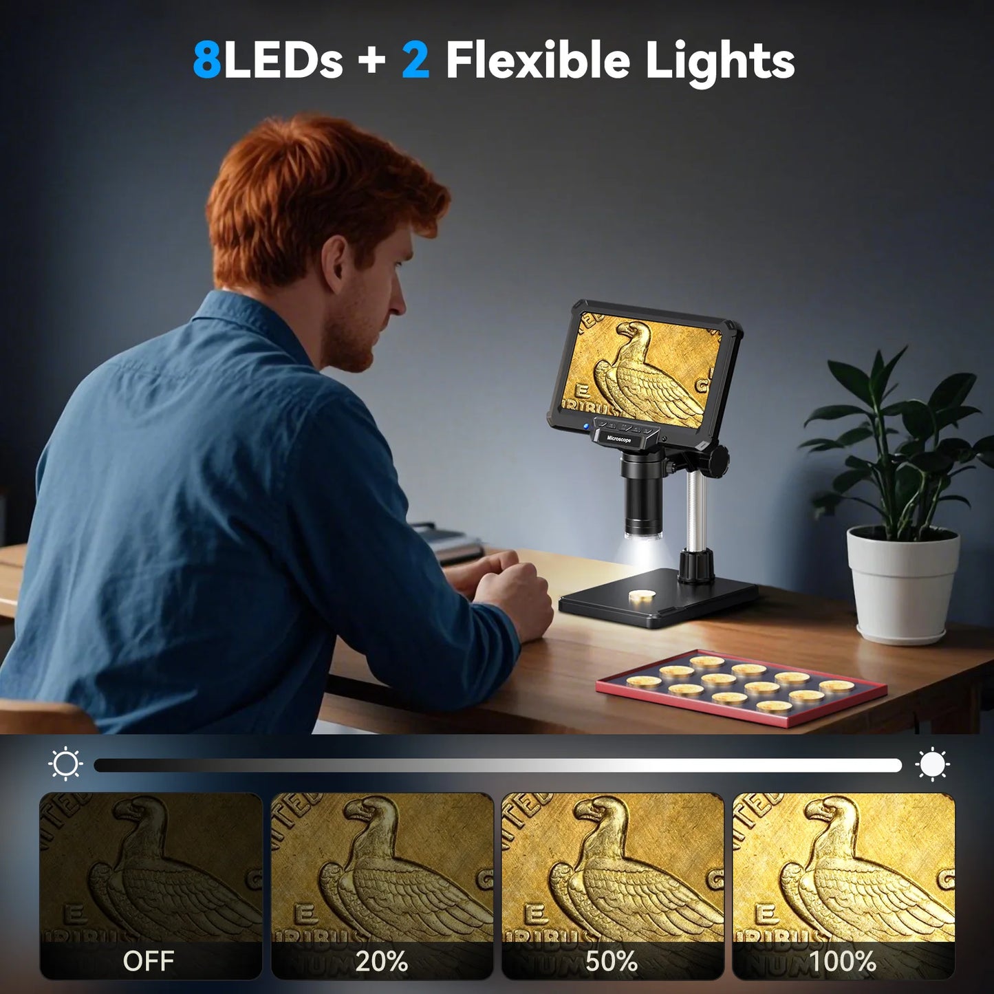 7" 1200X 16MP HD Electronic Digital Microscope – Camera for PCB, Phone & Coin Inspection