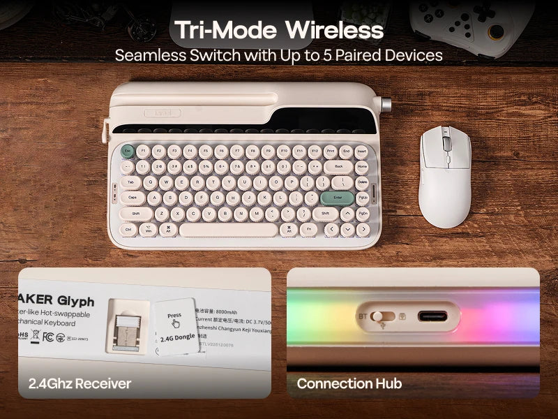 EPOMAKER Glyph 75% Mechanical Keyboard | Retro Typewriter | TFT Screen | Rotary Knob | Wired / 2.4GHz / BT