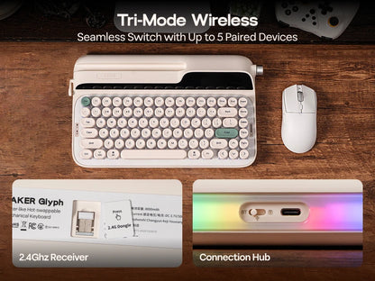 EPOMAKER Glyph 75% Mechanical Keyboard | Retro Typewriter | TFT Screen | Rotary Knob | Wired / 2.4GHz / BT