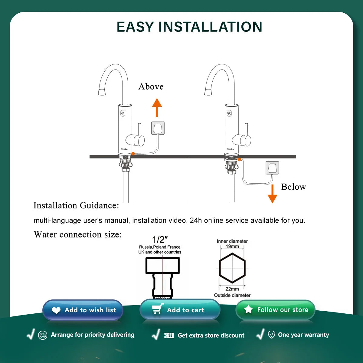 Briwellna 2-in-1 Instant Electric Water Heater Faucet | 3300W | 220V | Kitchen & Bathroom | CE Certified | EU Plug