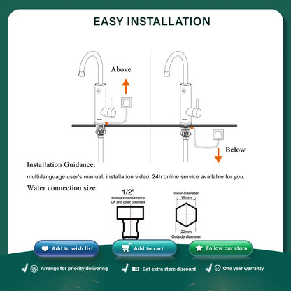 Briwellna 2-in-1 Instant Electric Water Heater Faucet | 3300W | 220V | Kitchen & Bathroom | CE Certified | EU Plug
