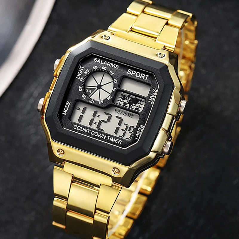 YIKAZE Men's Military LED Sport Watch - Luxury Stainless Steel Strap, Waterproof Digital Wristwatch