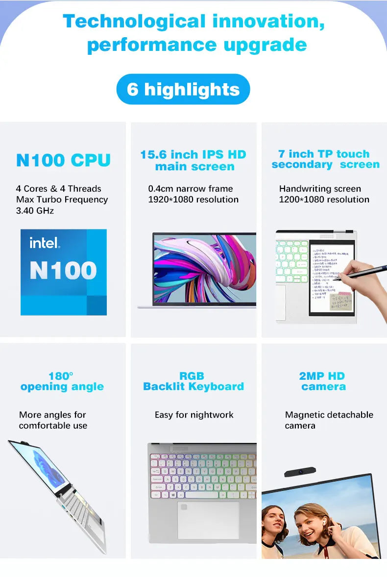 CRELANDER 15.6" Ultraslim Laptop – Intel N100, 16/32GB DDR4, up to 2TB SSD, RGB Backlit, Windows 11