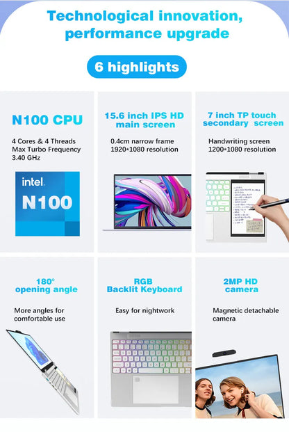 CRELANDER 15.6" Ultraslim Laptop – Intel N100, 16/32GB DDR4, up to 2TB SSD, RGB Backlit, Windows 11