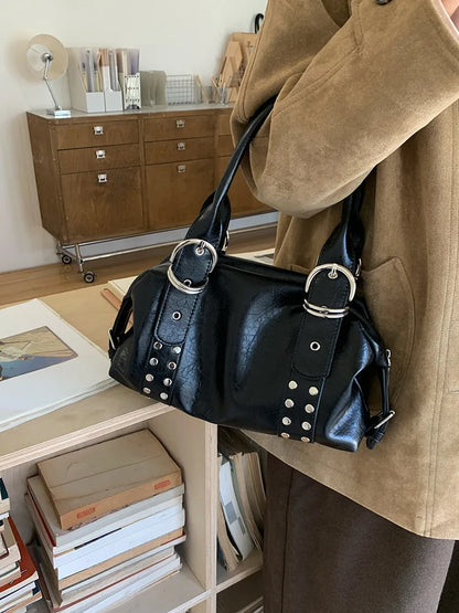 NIGEDU Rivet PU Leather Shoulder Bag