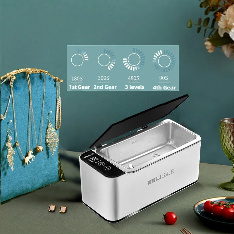 R.E.D. Shopping 500ML ultrasonic cleaning machine for jewelry, glasses, and watches, compact and home use appliance with digital controls.