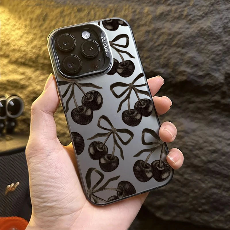 Black Cherry Bow Electroplate Case for Samsung Galaxy S25/S24/S23/A56/A36 – IMD Cover