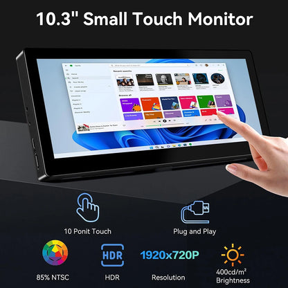 10.3" Long Strip LCD Touch Monitor – 1920x720 Secondary Display for CPU/GPU Temp, AIDA64