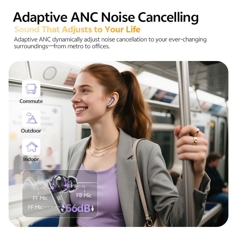 QCY MeloBuds N70 Wireless Earbuds – ANC, Bluetooth 6.0, LDAC, 50H, IPX5