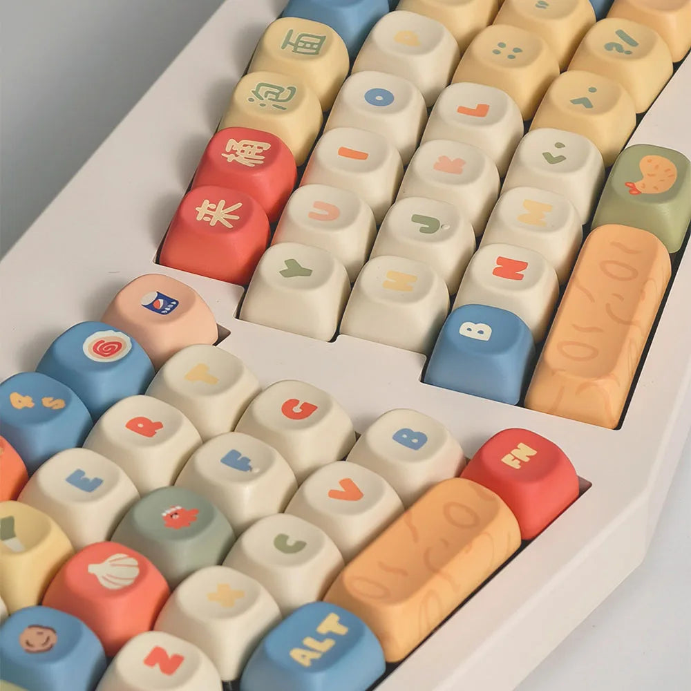 Instant Noodle MOA Profile PBT Keycaps – Cute Cartoon Thermal Sublimation, 5-Sided Dye