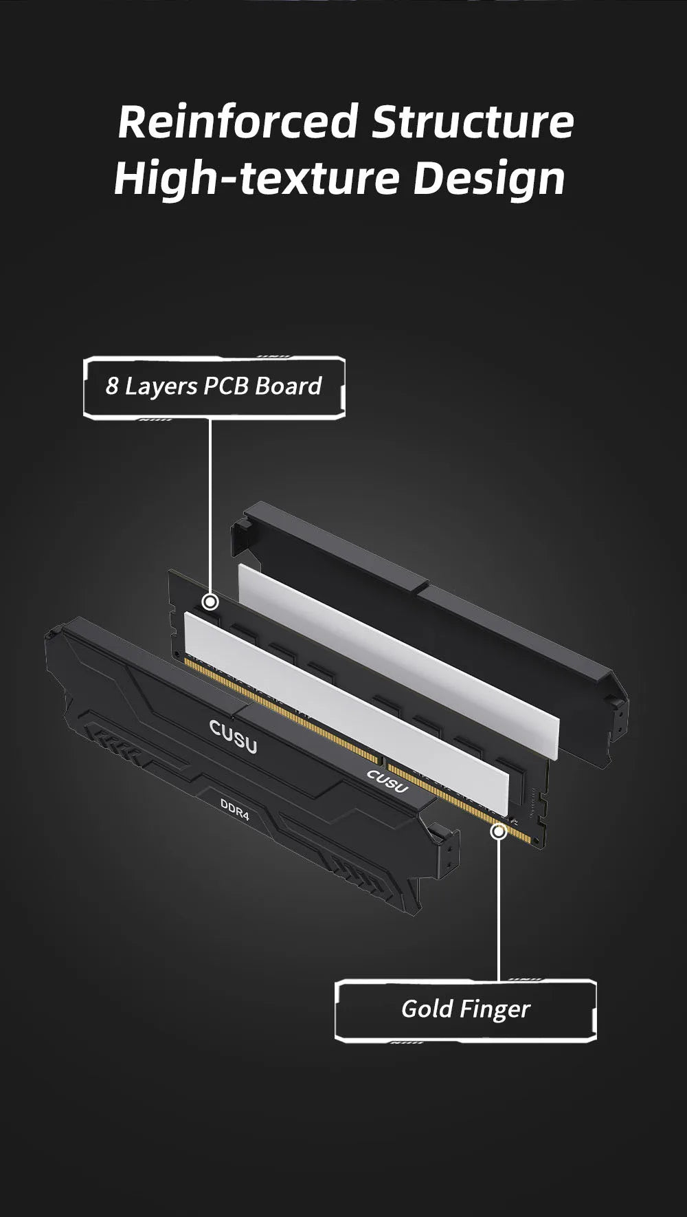 CUSU DDR4 Desktop RAM – 8GB / 16GB, 3200/3600MHz, XMP 2.0, Heatsink