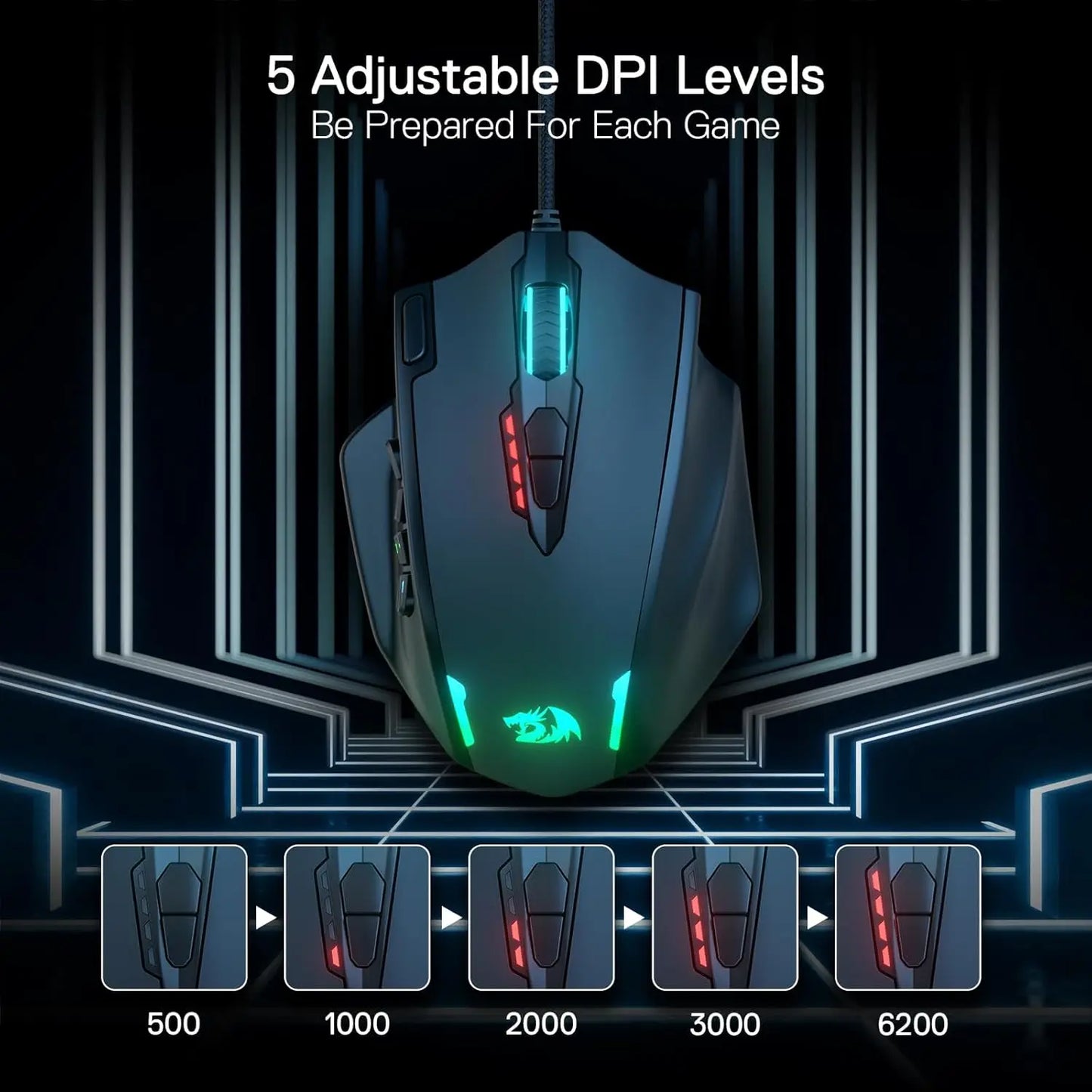 Redragon M908 Impact RGB Gaming Mouse – 12400 DPI, 18 Buttons, USB Wired