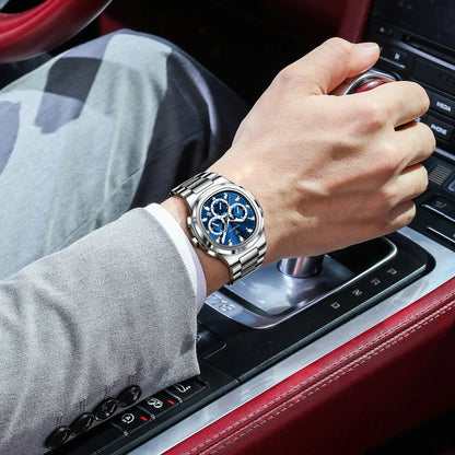 POEDAGAR Men's Luxury Chronograph Watch – Stainless Steel, Waterproof, Luminous, Date