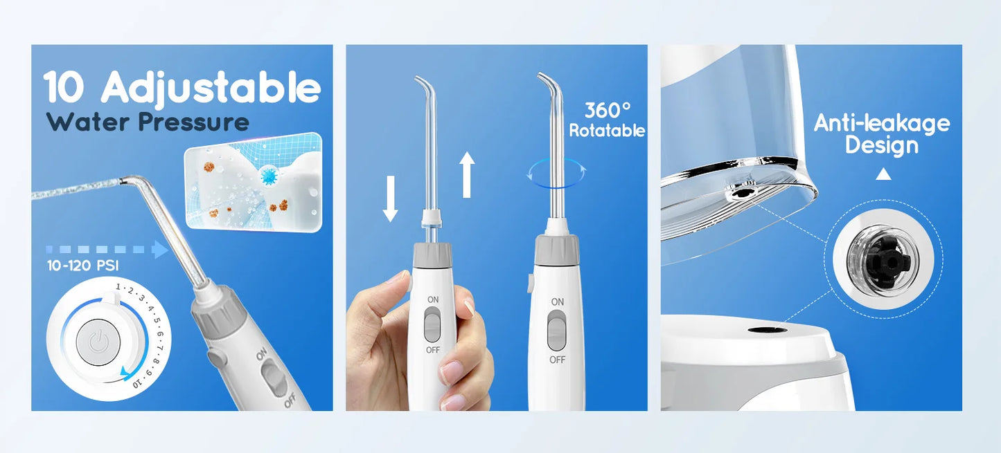 Home Water Flosser 600ml | 10 Pressure Settings | 6 Nozzles | EU Plug | Professional Oral Irrigator