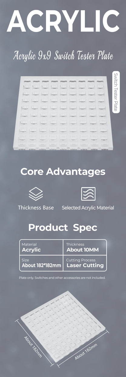 Acrylic Switch Tester 9x9 – Clear Housing, Cherry, TTC, Kailh, Outemu, HMX RGB Switches