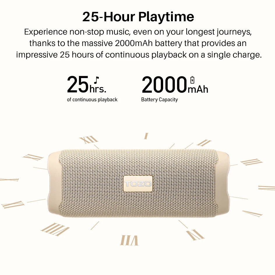 TOZO PA2 Portable Bluetooth Speaker – Deep Bass, 25H Playtime, Custom EQ App