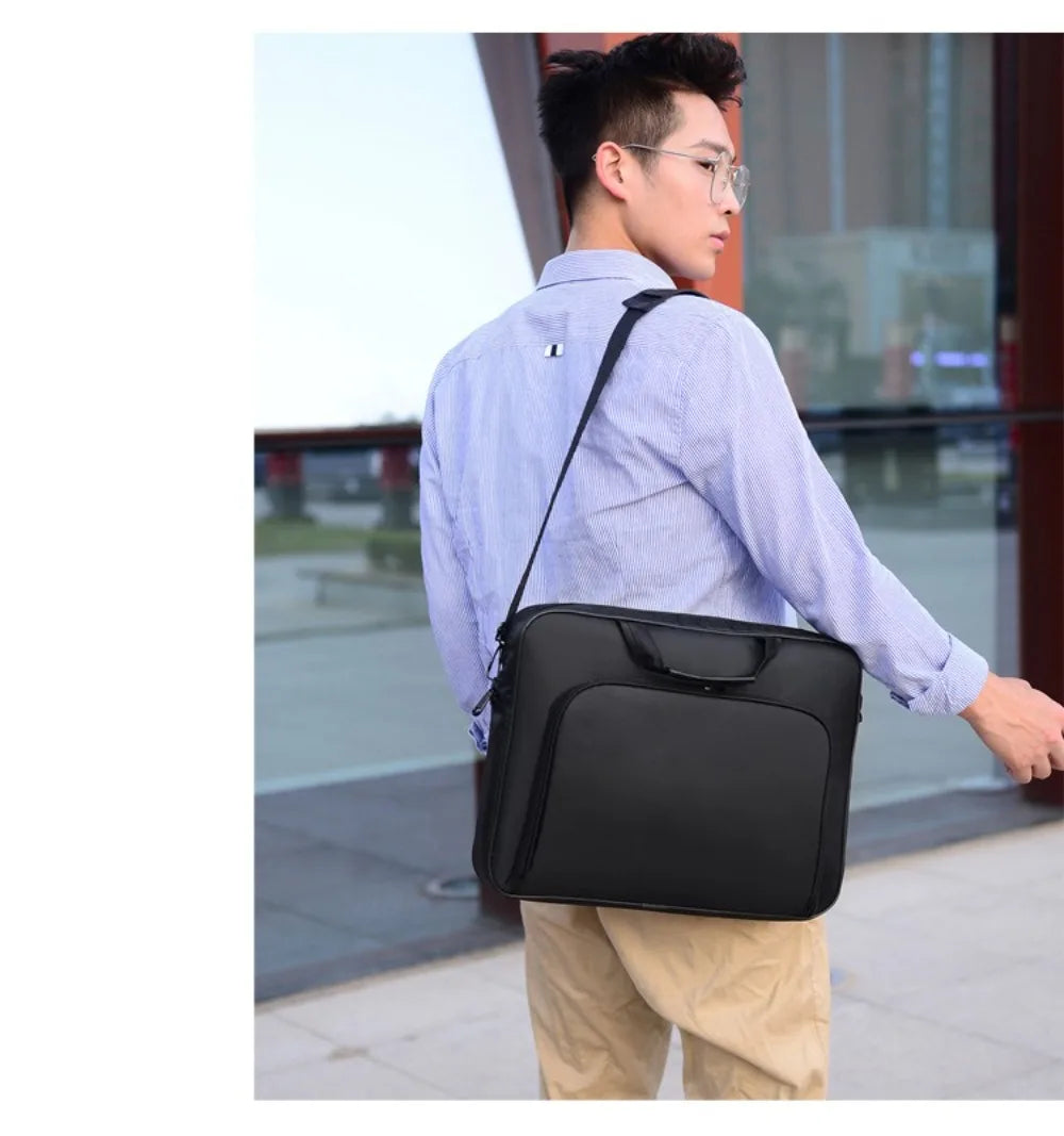 Waterproof Laptop Briefcase Bag – 15", 15.6", 17", Nylon, Dual Zipper, Shoulder Strap
