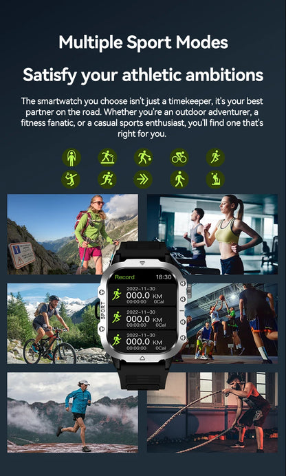 LAXASFIT Outdoor Smart Watch 2025 – 2.01" HD Screen, LED Flashlight, Bluetooth Voice Call