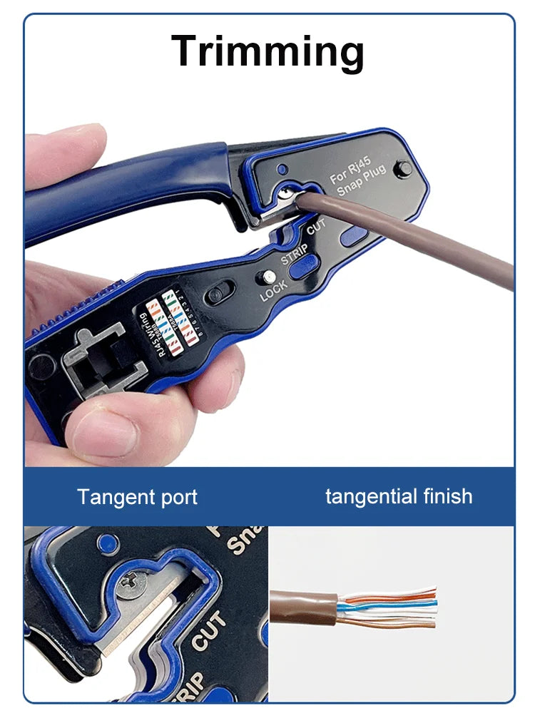 OMAY RJ45 UTP Crimper Tool | CAT5/6/7/8 Pass-Through Ethernet Cable Stripper & Connector Kit