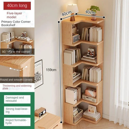 Solid wood corner bookshelf rack by R.E.D. Shopping, multi-layer storage cabinet for home living room corner organization.