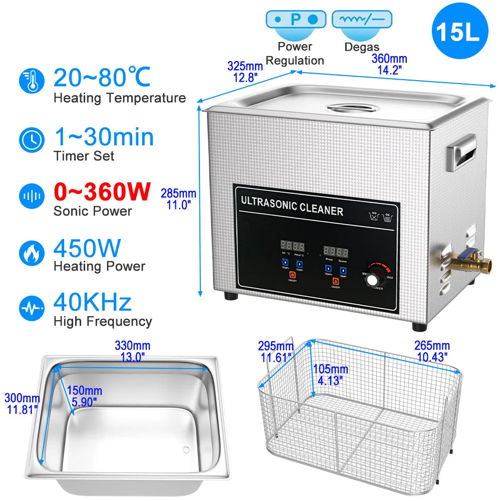 Ultrasonic Bath Cleaner 3–30L 220V – Dental & Industrial Washing Machine