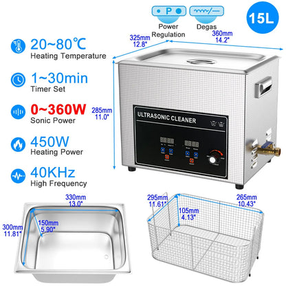 Ultrasonic Bath Cleaner 3–30L 220V – Dental & Industrial Washing Machine