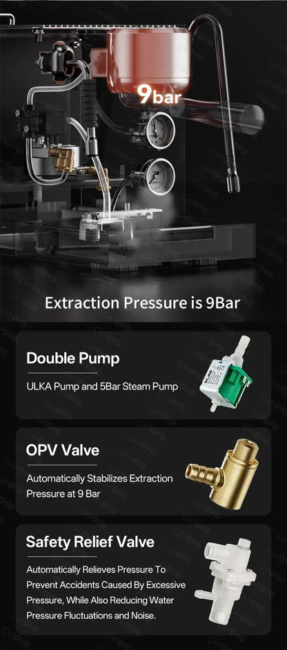 CAFOVO E120 Semi-Automatic Espresso Machine | 20 Bar | Steam Wand | EU 220V