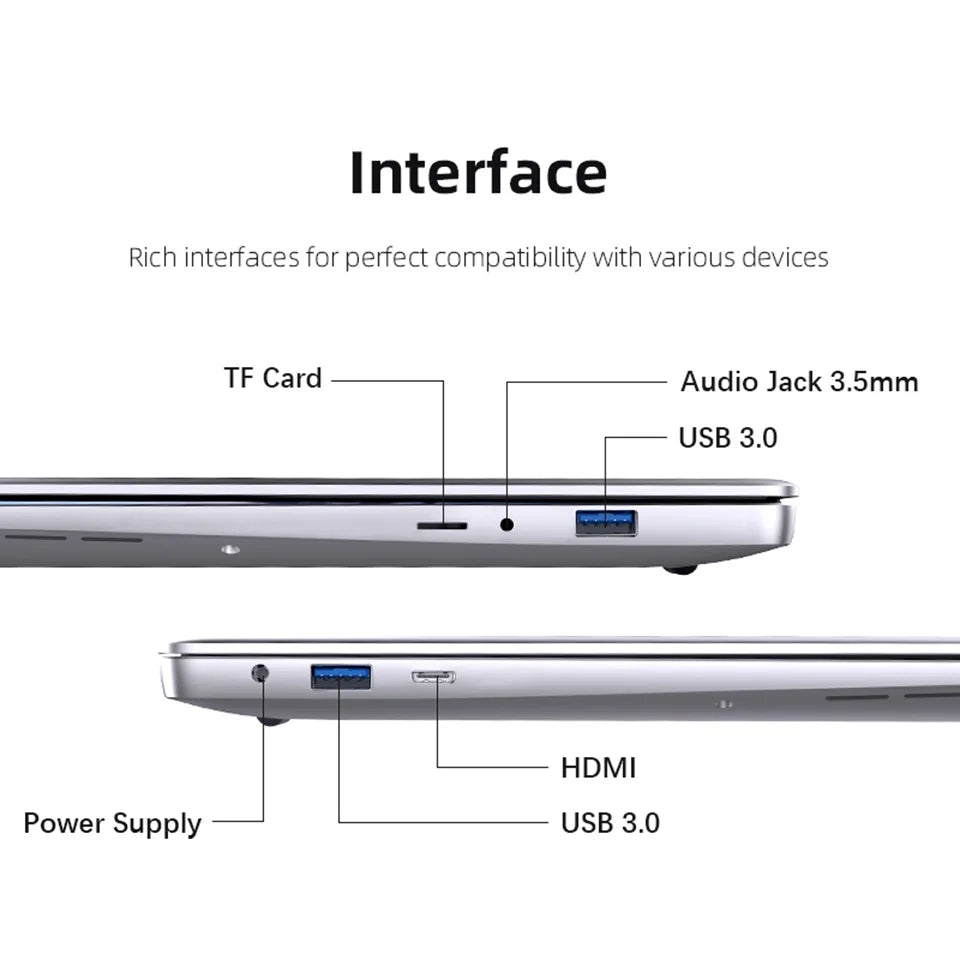 14.1" Portable Laptop – Intel Core i7-9850H or Atom A3950, 12GB RAM, up to 2TB SSD, Windows 11 Pro | Office & Study