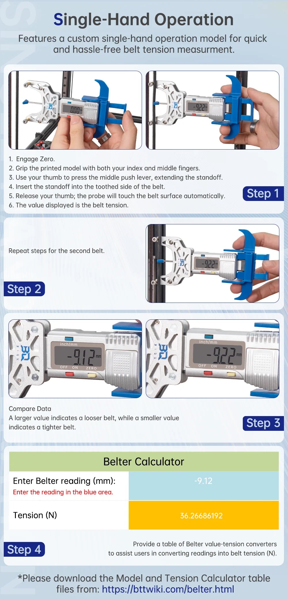 BIGTREETECH Digital Belt Tension Tool – Electronic Tensiometer for Voron, VZBOT, LDO