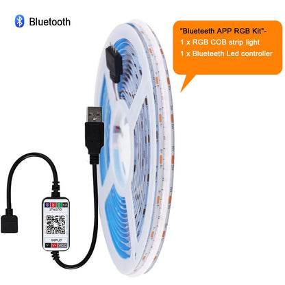 WiFi Bluetooth RGB COB LED Strip Light – 576 LEDs, 24/44 Key Remote, Flexible Tape Kit