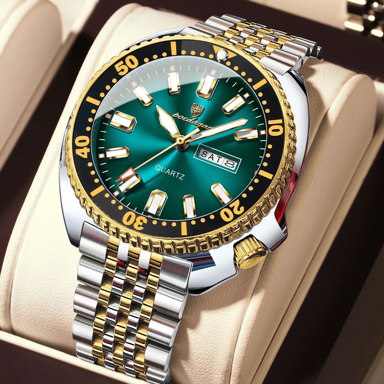 POEDAGAR Luxury Men's Quartz Watch – Date, Week, Luminous & Waterproof Stainless Steel