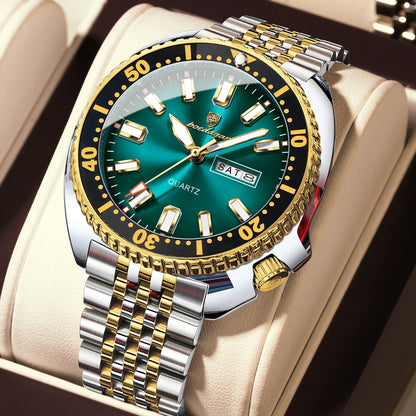 POEDAGAR Luxury Men's Quartz Watch – Date, Week, Luminous & Waterproof Stainless Steel