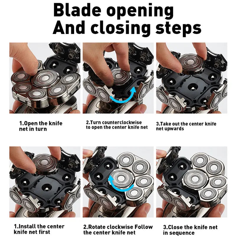 Men's Bald Head Shaver 6-in-1 | 9 Floating Blades | Beard, Nose & Ear Trimmer | Rechargeable