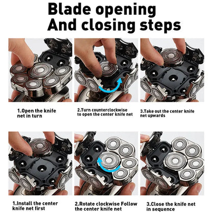 Men's Bald Head Shaver 6-in-1 | 9 Floating Blades | Beard, Nose & Ear Trimmer | Rechargeable