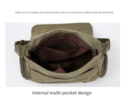 Vintage Bird Print Canvas Crossbody Bag - Large Capacity Shoulder Bag