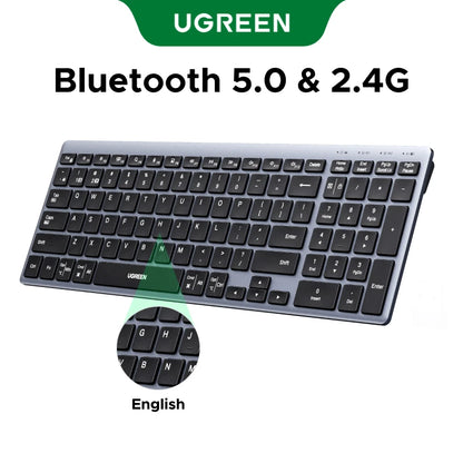 UGREEN Wireless Keyboard – Bluetooth 5.0 & 2.4G, 99 Keys, EN/RU Layout, USB-C Rechargeable | MacBook, iPad, PC, Tablet