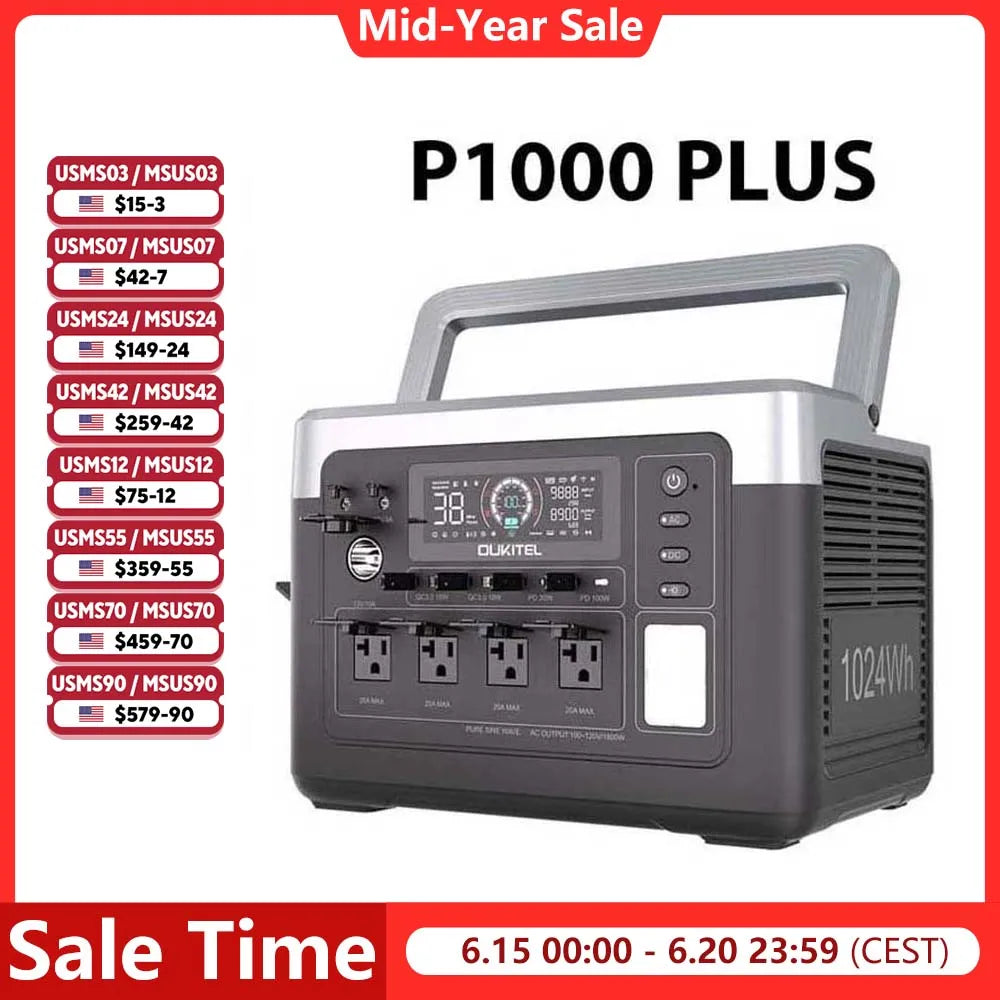 OUKITEL P1000 PLUS Portable Power Station 1800W | 1024Wh LiFePO4 | App Control