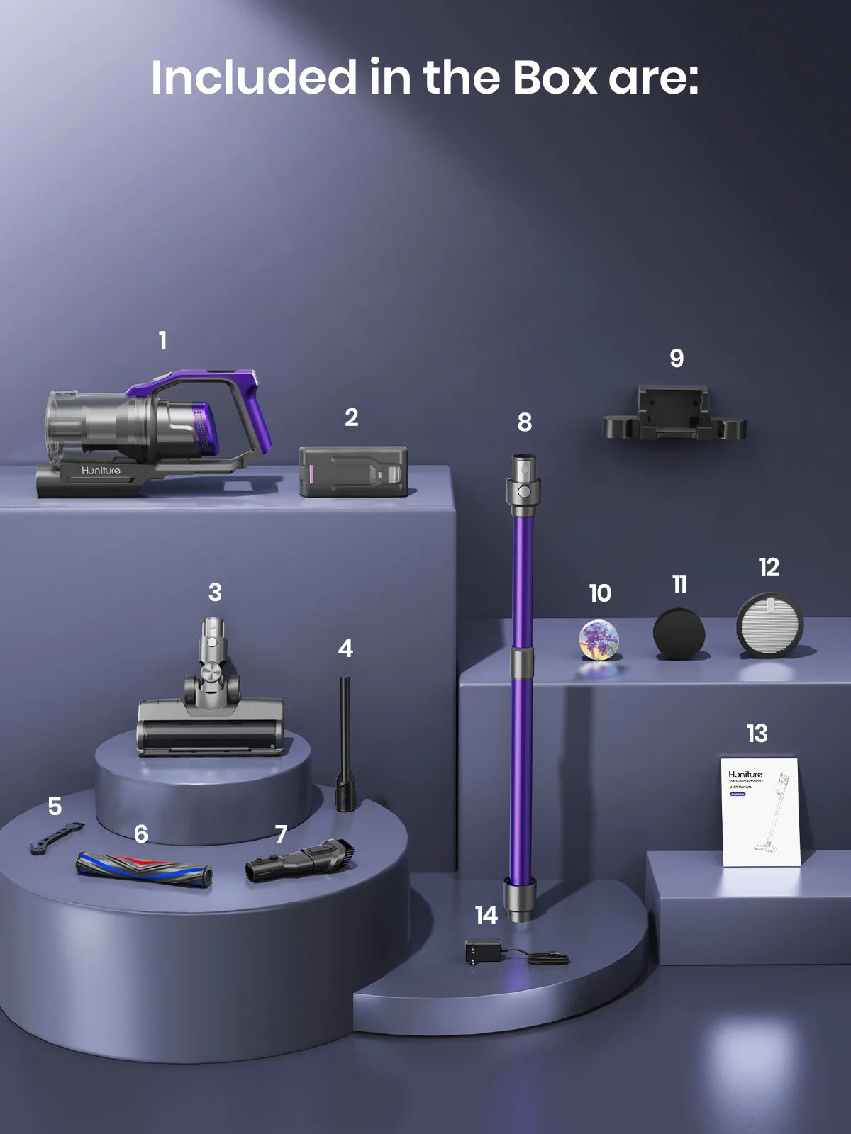 Honiture S14 Cordless Vacuum Cleaner 450W – 60 Min Runtime, Removable Battery, Pet Hair