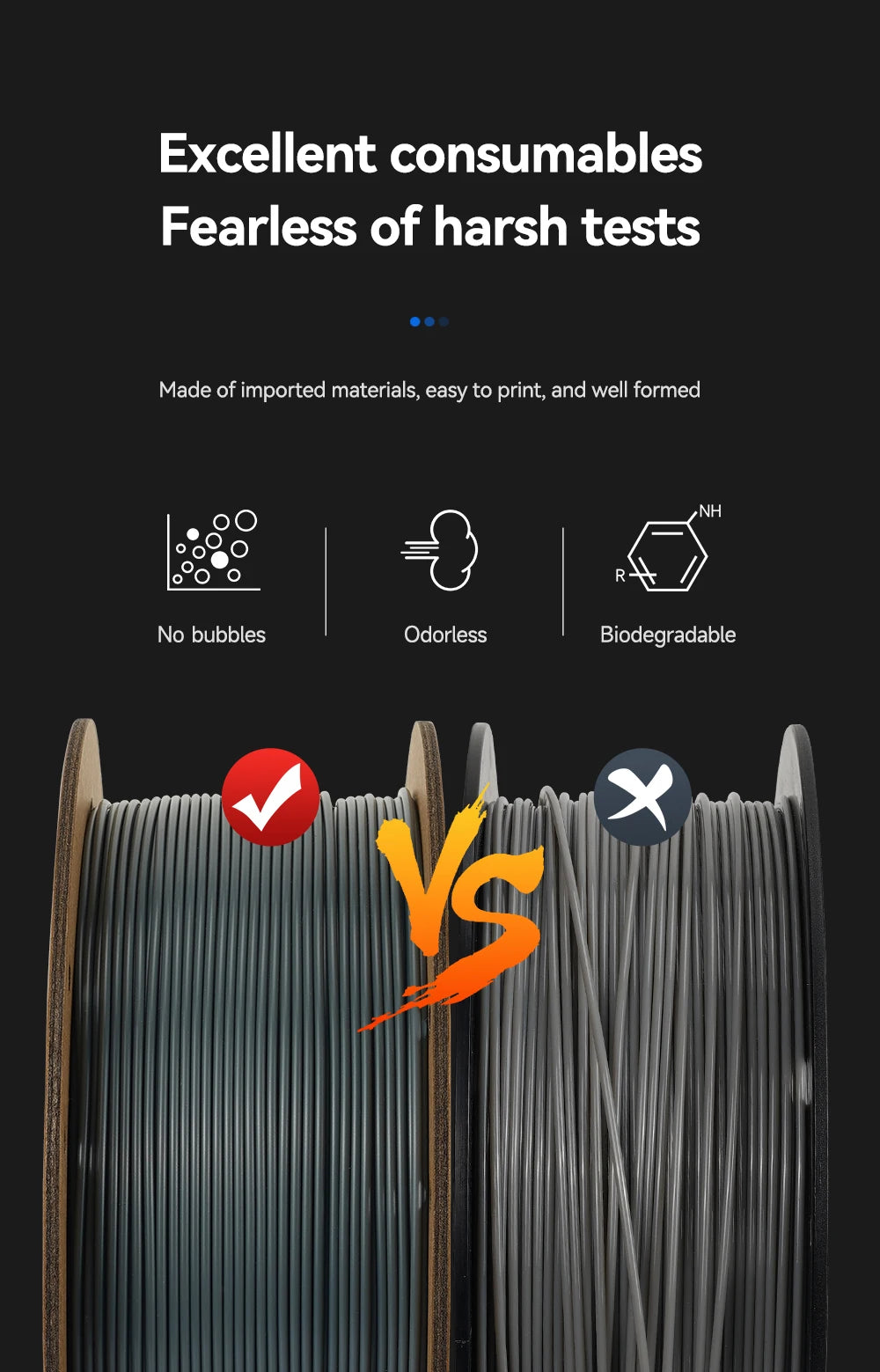 KINGROON PLA Filament 1.75mm – 5 or 10 Rolls, Mixed Colors, No Bubble