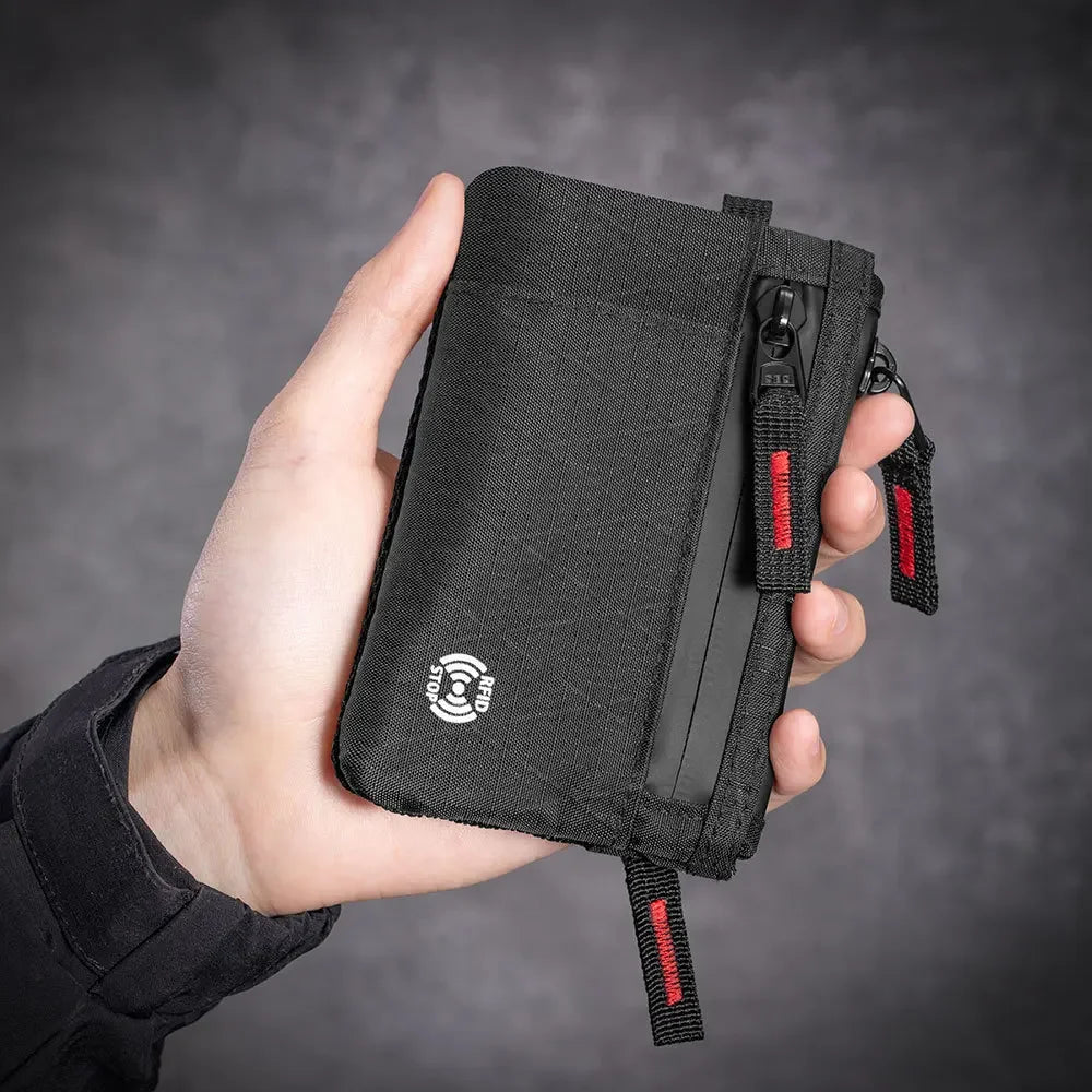 RFID Nylon Mini Wallet with Zipper & D-Ring Clip