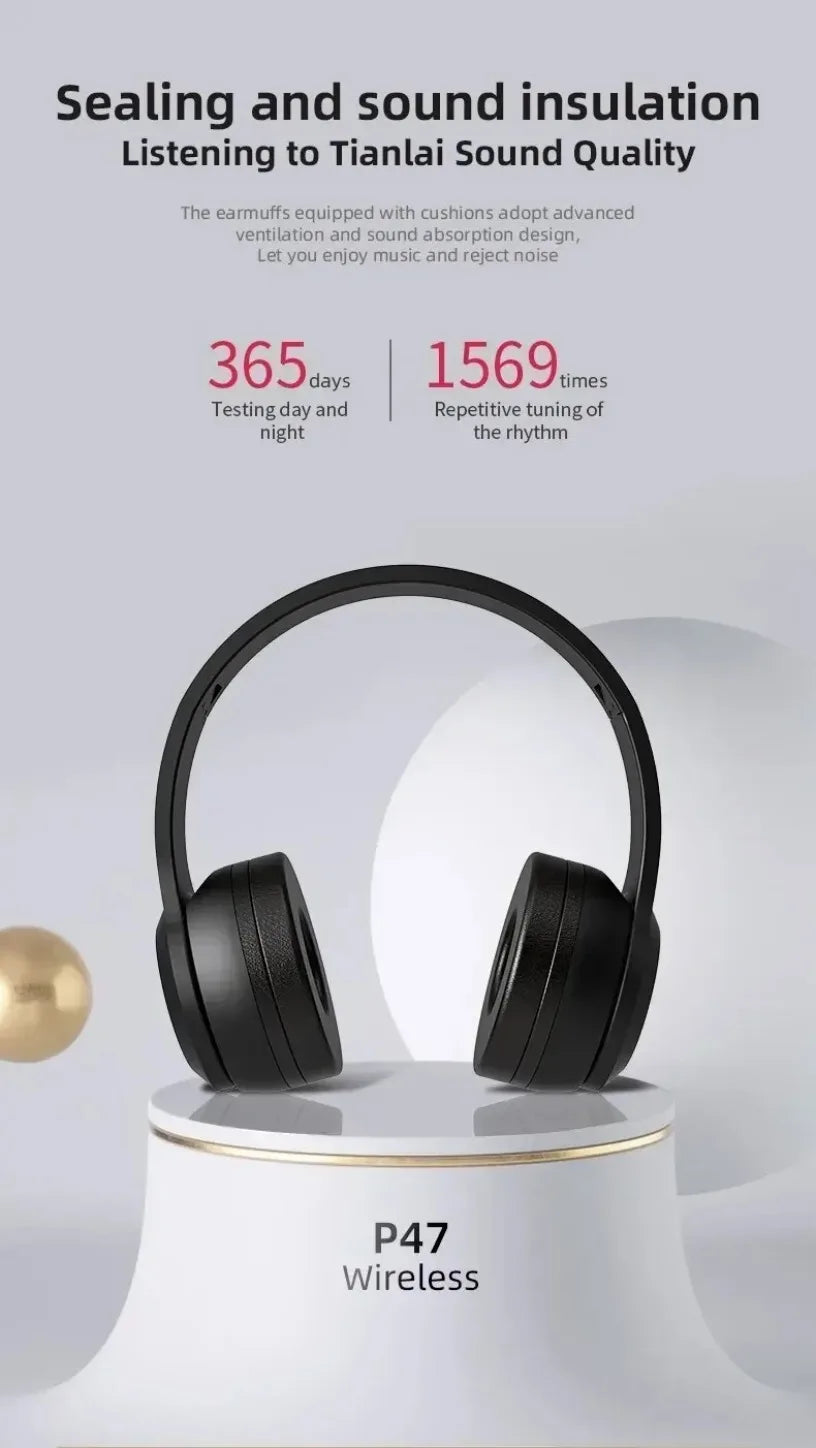 Wireless Bluetooth 5.0 foldable headset with head-mounted design, includes TF card slot, wired option, by R.E.D. Shopping
