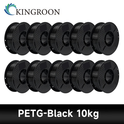 KINGROON 3D Printer Filament – 10KG Bulk, 1.75mm PLA / ABS / PETG, 10 Rolls, Black / White / Gray