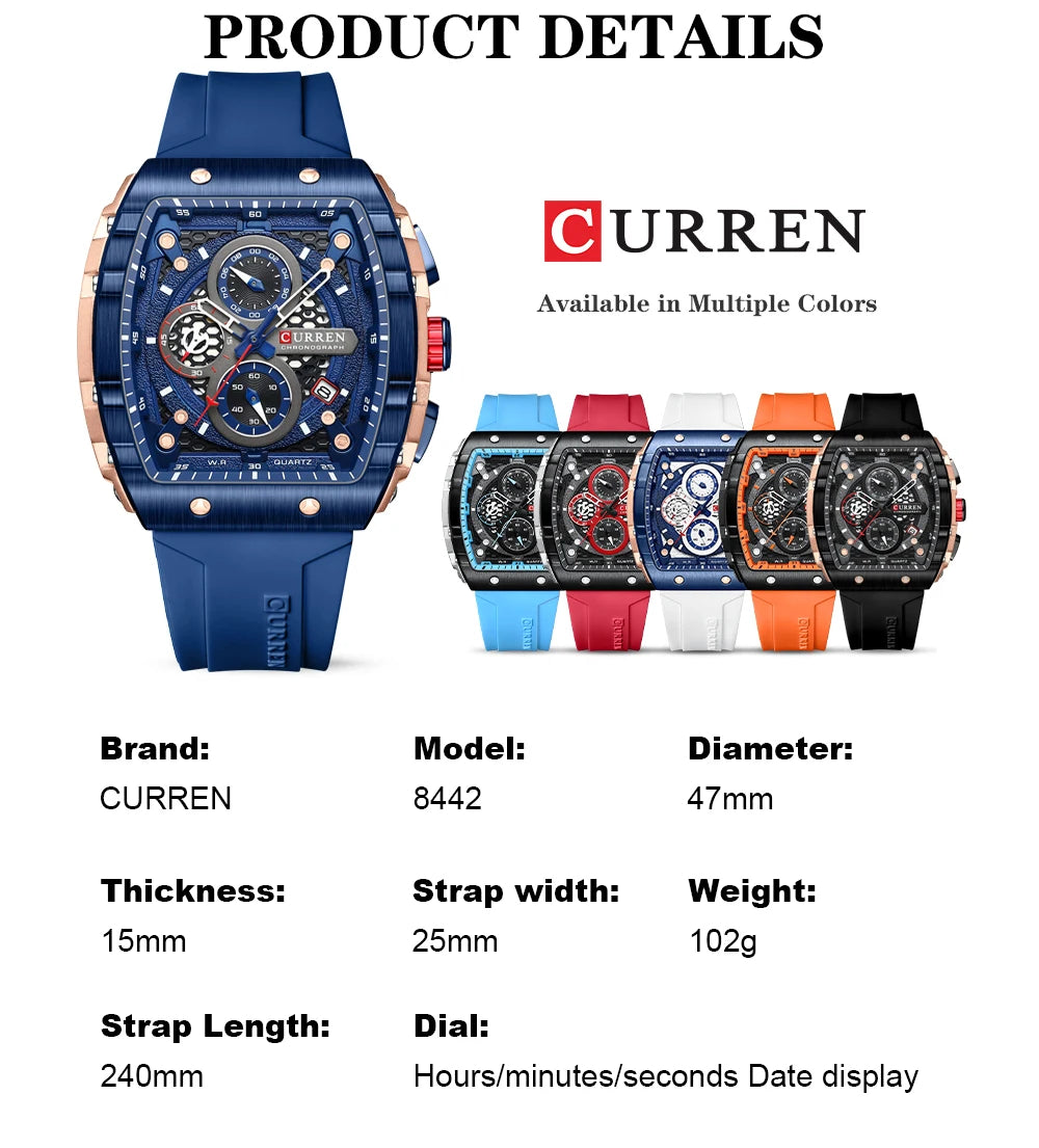 CURREN Men's Fashion Watch – Unique Square Design, Luxury Quartz Sport, Waterproof