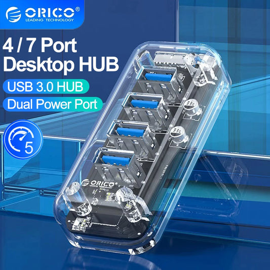 ORICO USB 3.0 Hub – 4 & 7 Port Splitter, Ultra-Slim, OTG, 5Gbps | MacBook & PC Compatible