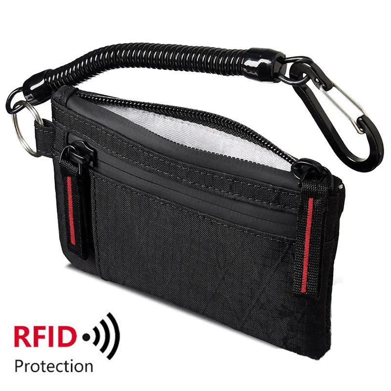 RFID Nylon Mini Wallet with Zipper & D-Ring Clip